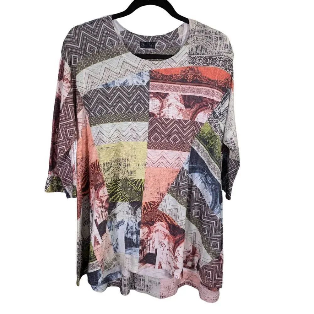 Top Ligne Multicolor Printed 3/4 Sleeve Top M